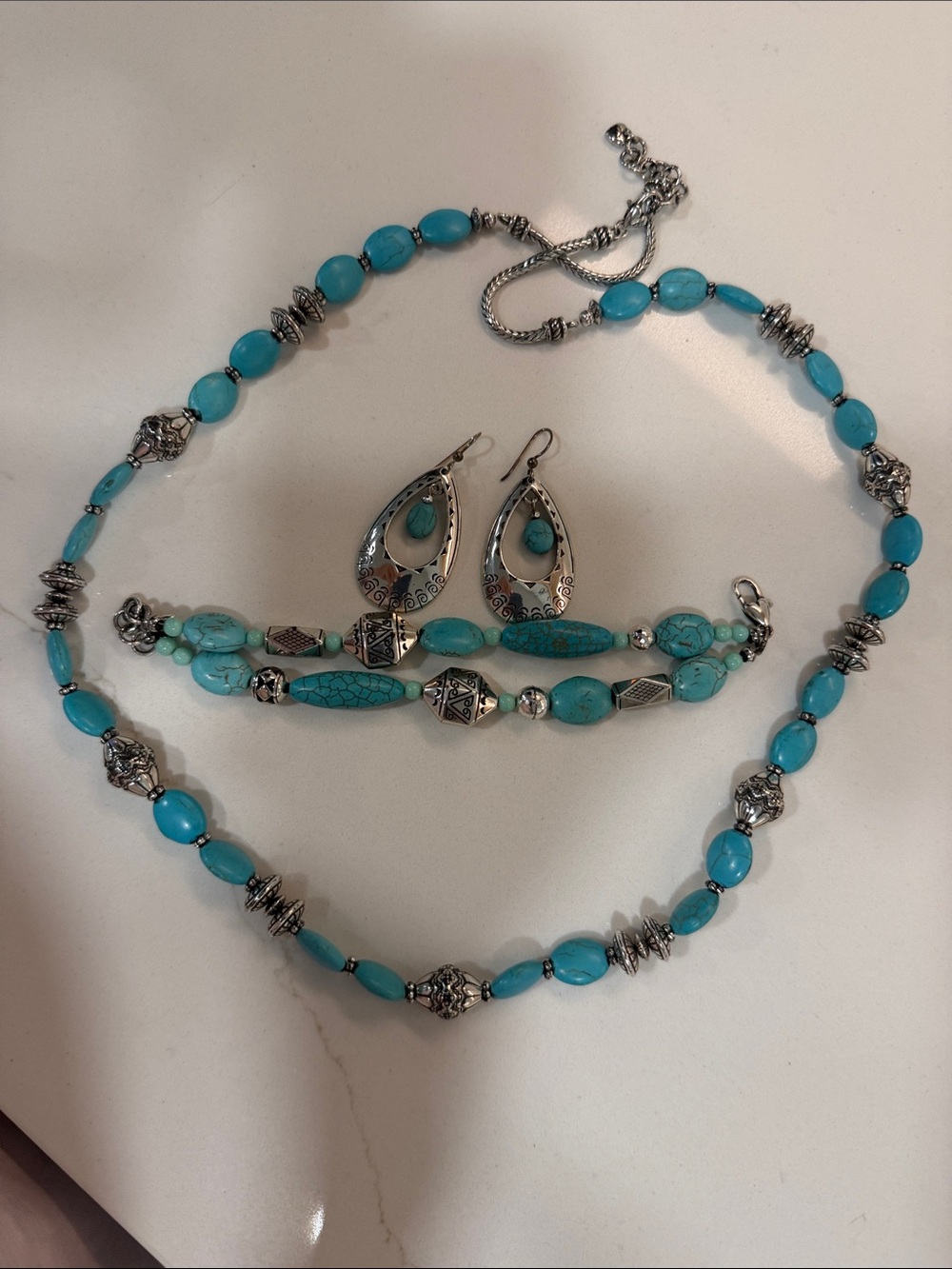 Brighton Turquoise and Silver Beaded Necklace, Bracelet & Earrings Set